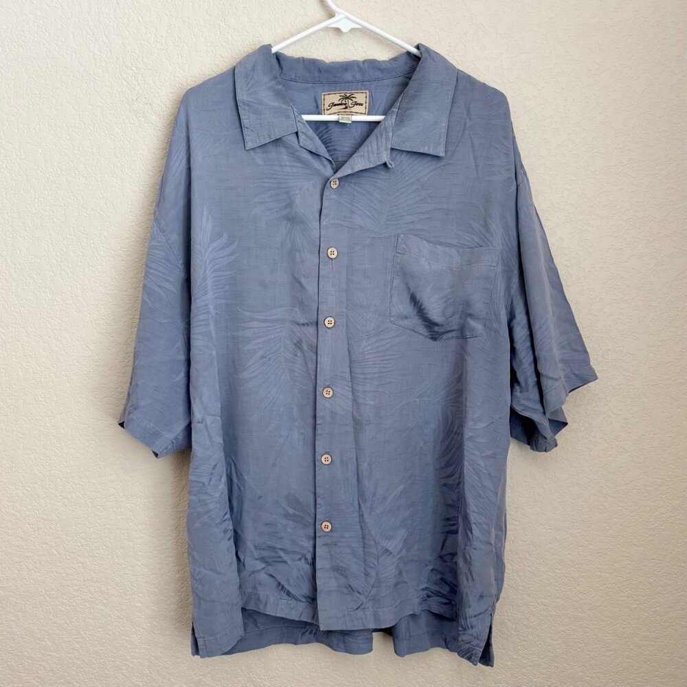Jamaica Jaxx Mens Blue 100% Silk Hawaiian Shirt XXL Palm Tree Print Short Sleeve